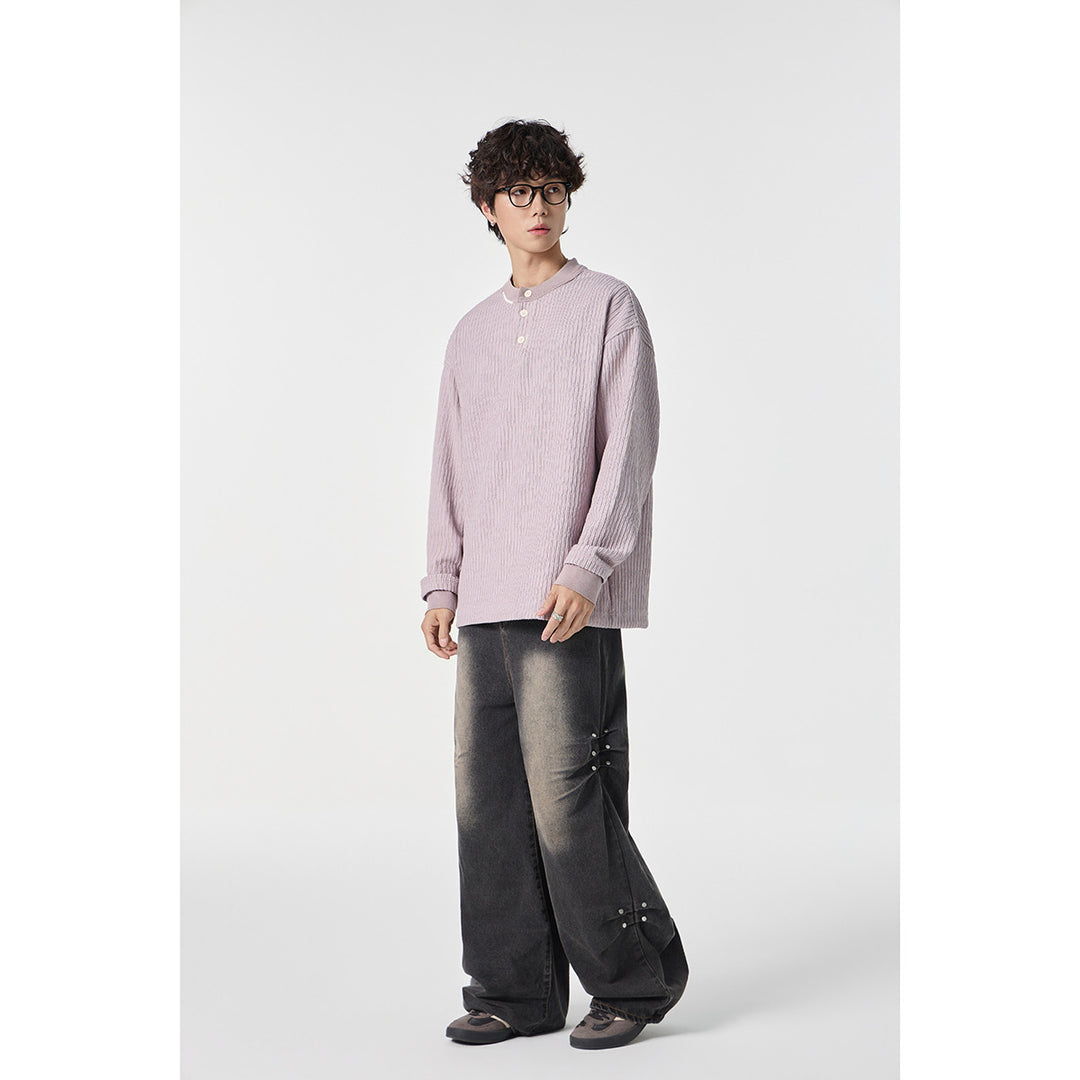 Unisex Gerippter Oversize-Henley-Pullover mit Knopfleiste Shop Nory