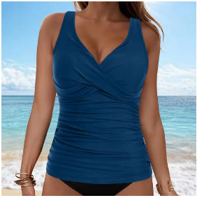 Damen elegantes Wickel-Badeoberteil mit Rüschen