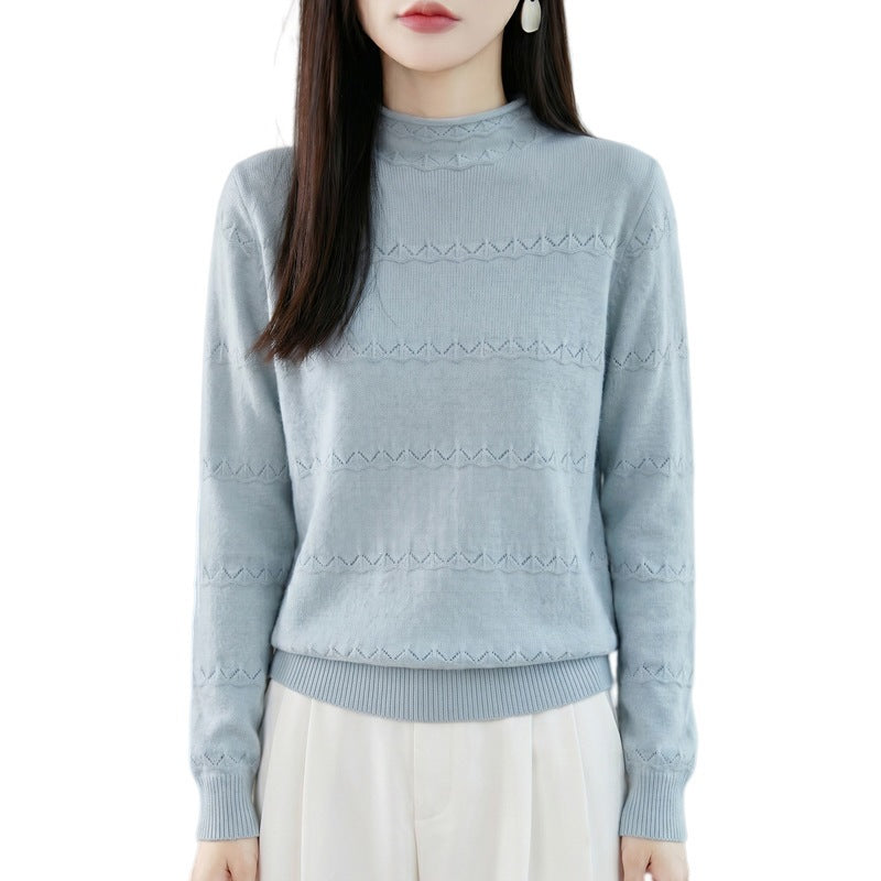 Damen Leichter Ajourstrick-Pullover mit kurzem Stehkragen und feinem Rippsaum Shop Nory