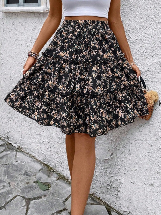 Damen Sommerrock mit charmanten Volantdetails und floralem Muster