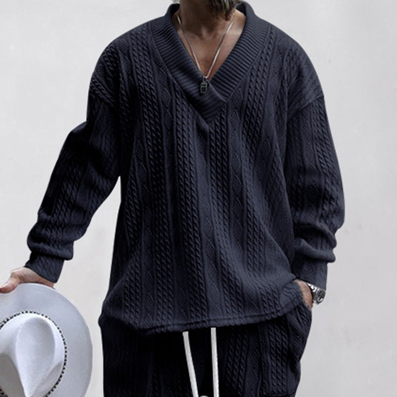 Herren lässiger Strickpullover mit V-Ausschnitt und Kabelmuster