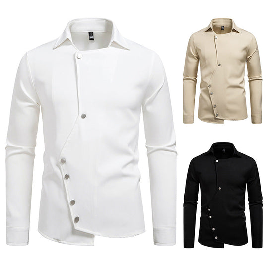 Herren modisches, asymmetrisches Hemd mit einzigartigen Knopfdetails Shopnory