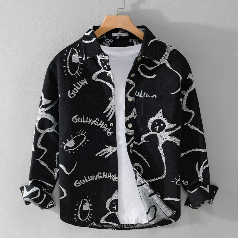 Herren Overshirt mit grafischem Doodle‑Print, Druckknopfverschluss und Brusttasche Shop Nory