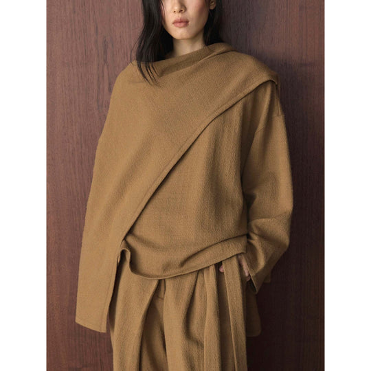Damen Asymmetrischer Wollmix-Poncho mit weitem Boot-Ausschnitt und Lagenoptik Shop Nory