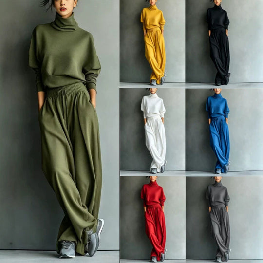 Damen Strick-Loungewear-Set mit Rollkragen und weiten Palazzo-Hosen Shop Nory