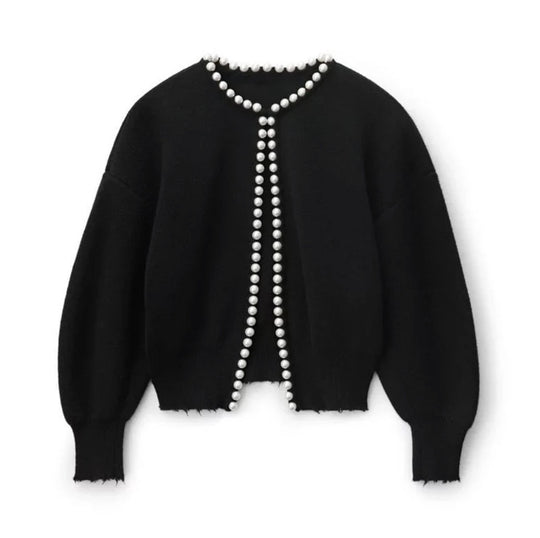 Damen Perlenverzierter Feinstrick-Cardigan mit Ballonärmeln Shop Nory