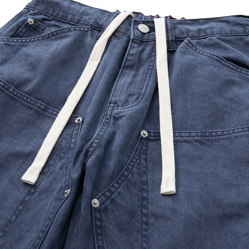 Herren Weite Utility-Denimhose mit Tunnelzugbund und aufgesetzten Taschen Shop Nory