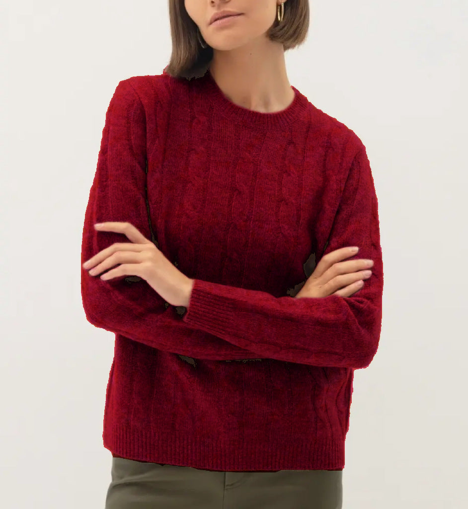 Damen Kabelstruktur‑Pullover im Zopfstrick mit Rundhalsausschnitt und nachhaltig weicher Wollmischung Shop Nory