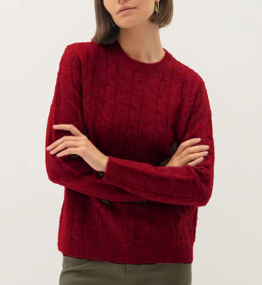 Damen Kabelstruktur‑Pullover im Zopfstrick mit Rundhalsausschnitt und nachhaltig weicher Wollmischung Shop Nory
