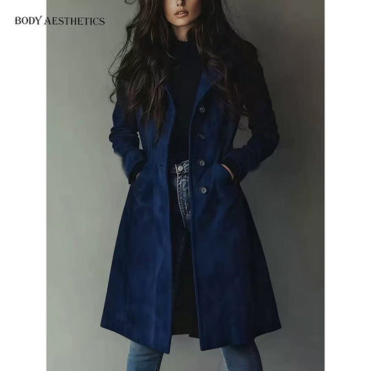 Damen Eleganter Langmantel im A-Linien-Schnitt mit Einreihiger Knopfleiste Shop Nory