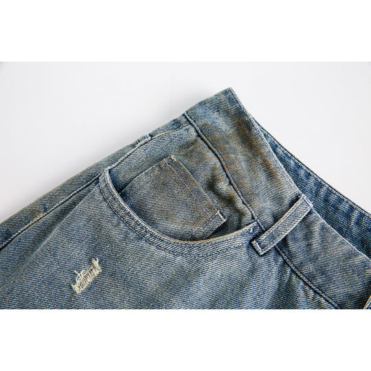Damen Weite Baggy-Jeans mit hohem Bund, Used-Waschung und Rissdetails Shop Nory
