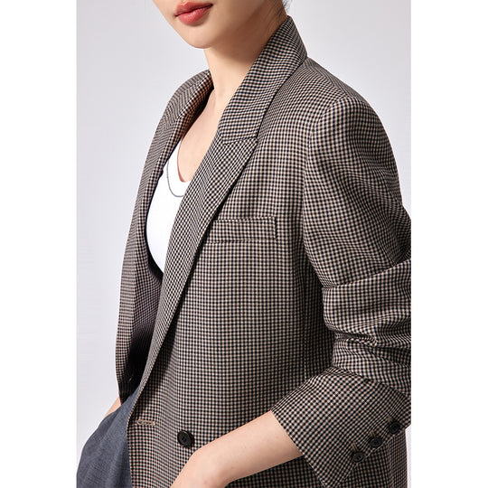 Damen Oversized Hahnentritt-Blazer mit Reverskragen und legerer Silhouette Shop Nory