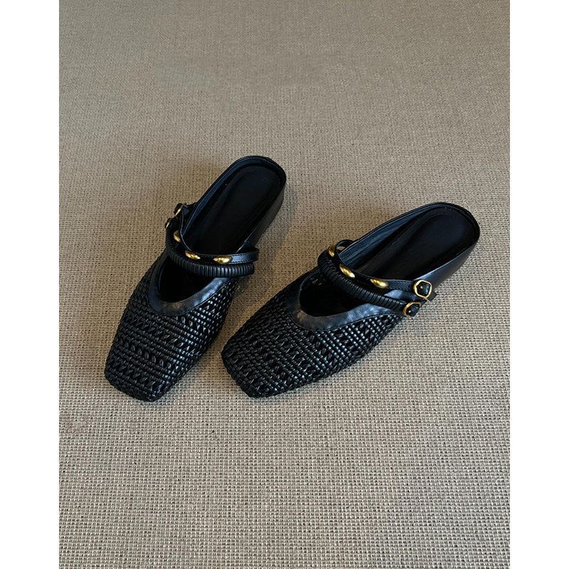 Damen Geflochtene Mule-Slipper mit quadratischer Zehenpartie und doppelt verstellbarem Riemen Shop Nory