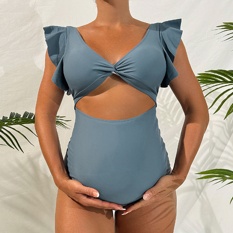 Damen Schwangerschafts-Badeanzug mit modischem Rüschendesign