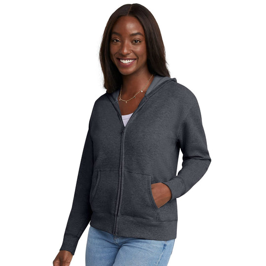 Damen Kapuzen-Sweatjacke mit durchgehendem Reißverschluss, Kängurutaschen und gerippten Bündchen Shop Nory