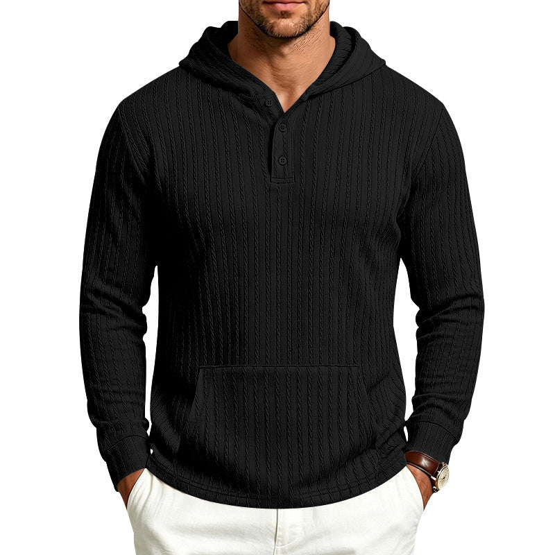Herren Strukturiertes Kapuzen-Henley-Pullover mit Kängurutasche und Zopfstruktur Shop Nory