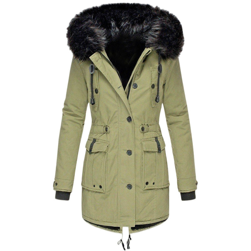 Damen Gefütterter Parka mit Kapuze und abnehmbarem Kunstpelzbesatz, taillierter Wintermantel Shop Nory