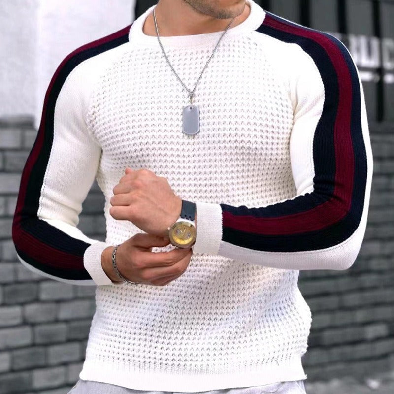 Herren Strukturstrick-Pullover mit Raglanärmeln und Kontraststreifen Shop Nory