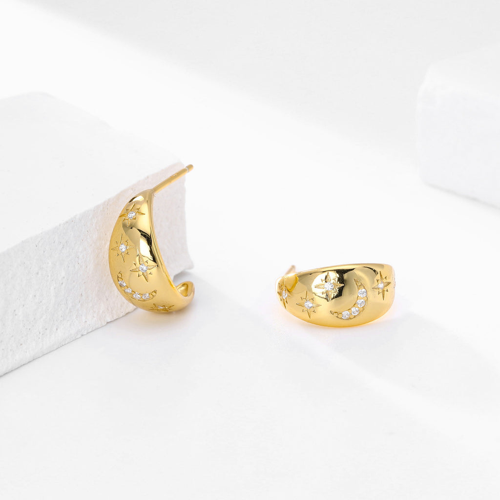 Damen Ohrhänger mit gestanztem Mond- und Sternenmotiv aus 925 Sterling Silber Shop Nory