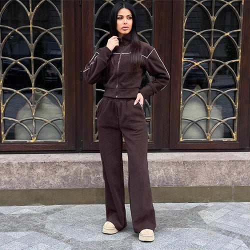 Damen Kurzgeschnittenes Zip-Oberteil mit lockerfallender High-Waist-Loungehose Shop Nory