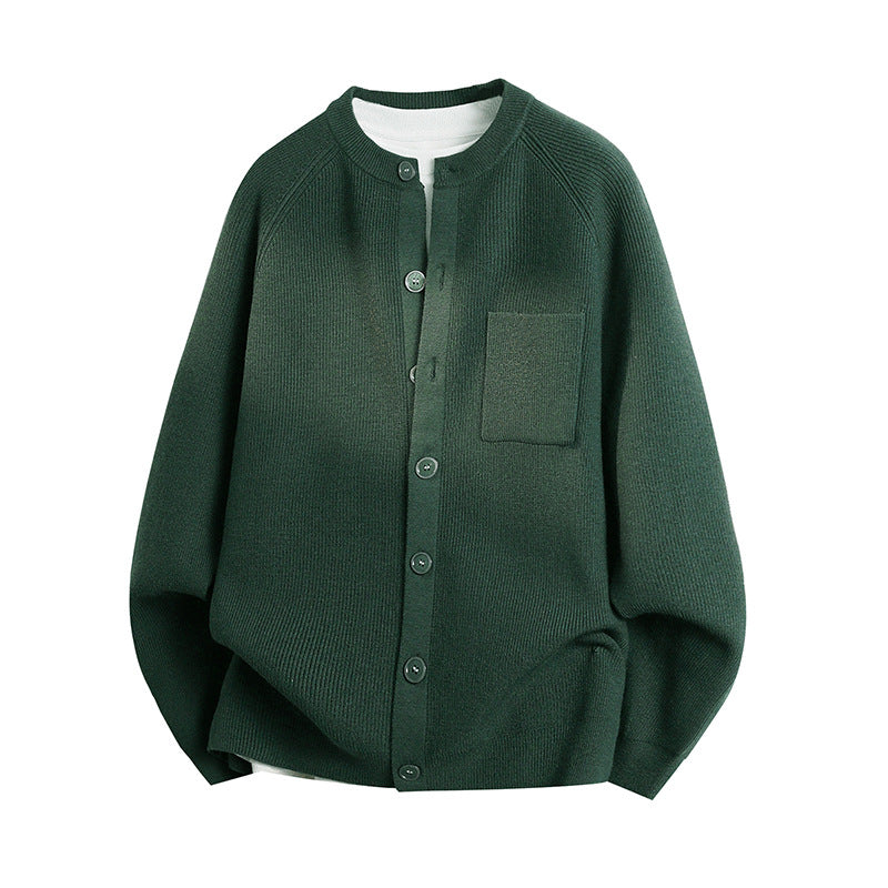 Unisex Leichter Feinstrick-Cardigan mit Rundhalsausschnitt, Brusttasche und Raglanärmeln Shop Nory
