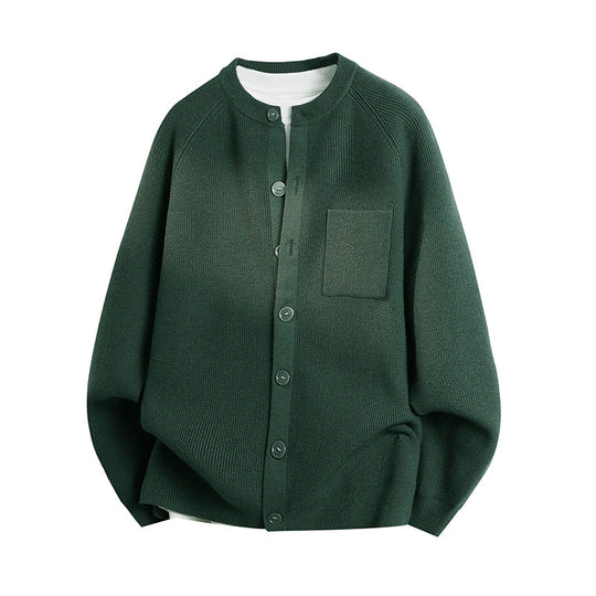 Unisex Leichter Feinstrick-Cardigan mit Rundhalsausschnitt, Brusttasche und Raglanärmeln Shop Nory