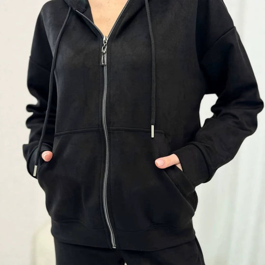 Damen Lässiges Kapuzen‑Sweatset mit Reißverschluss und weitem Jogger‑Schnitt Shop Nory