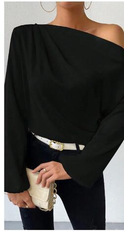 Damen Satin-Oberteil mit asymmetrischem Ausschnitt und fließendem Schnitt