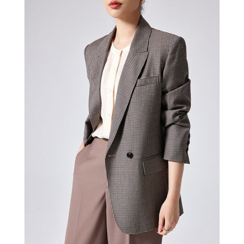 Damen Oversized Hahnentritt-Blazer mit Reverskragen und legerer Silhouette Shop Nory