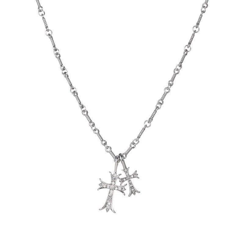 Damen Halskette mit funkelndem Kreuzanhänger aus hochwertigem Metall Shop Nory