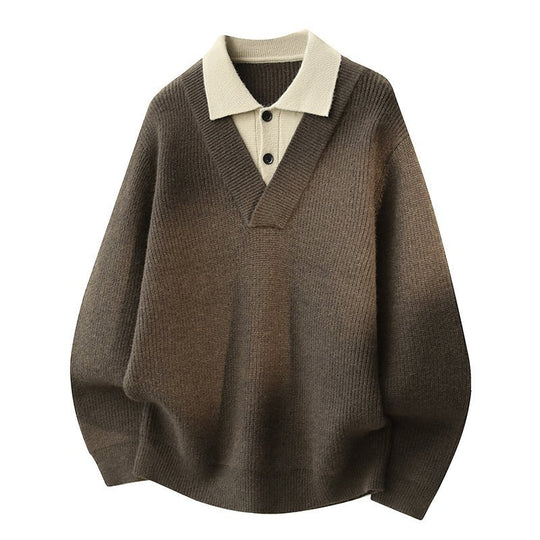 Damen Modischer Grobstrickpullover mit V-Ausschnitt und Kragen Shop Nory