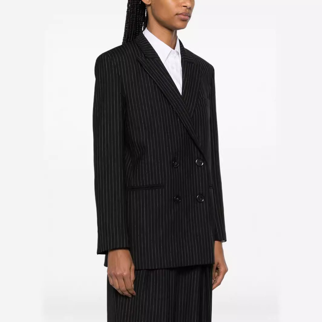 Damen Zweiteiliger Nadelstreifen-Anzug mit oversized Doppelreiher und weiten Bundfaltenhosen Shop Nory