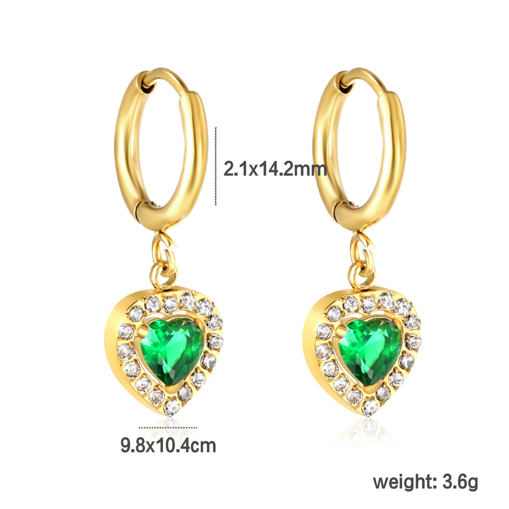 Damen Hängende Ohrstecker mit funkelndem grünem Zirkonia und goldplattierter Edelstahlfassung Shop Nory