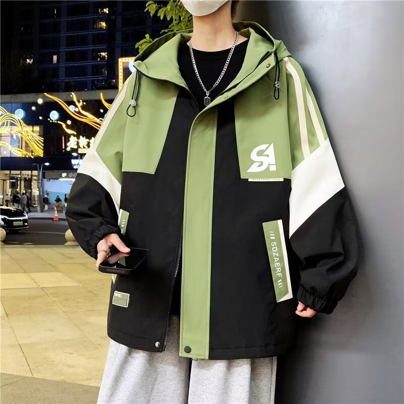 Herren Colourblock-Utility-Outdoorjacke mit Kapuze, Kontraststreifen und verdecktem Reißverschluss Shop Nory