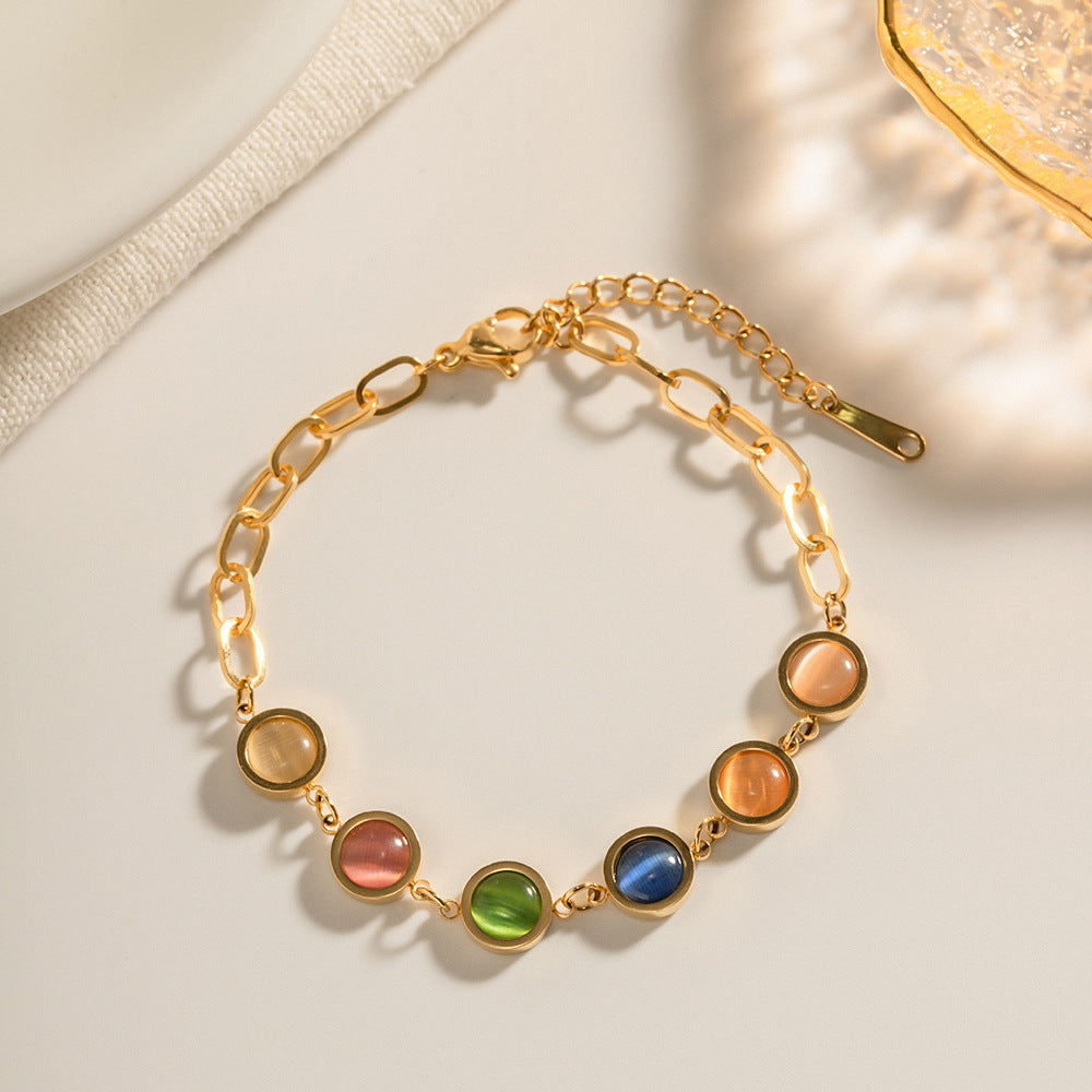 Damen Armband mit bunten Steinelementen und hochwertiger Gliederkette Shop Nory
