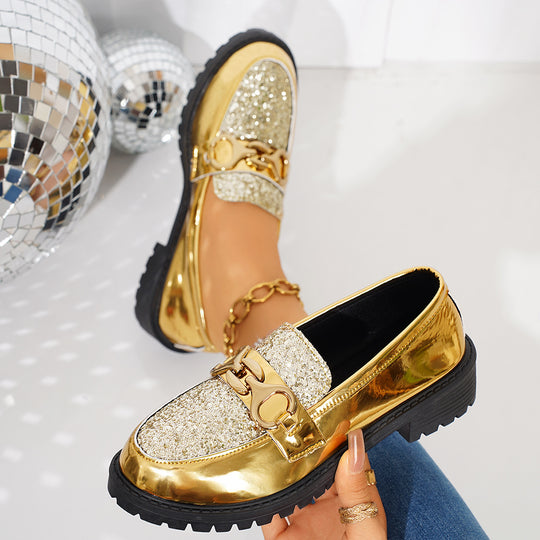 Damen Lackloafer mit glitzernder Vorderkappe, Schlupfdesign und profilierter Plateausohle Shop Nory