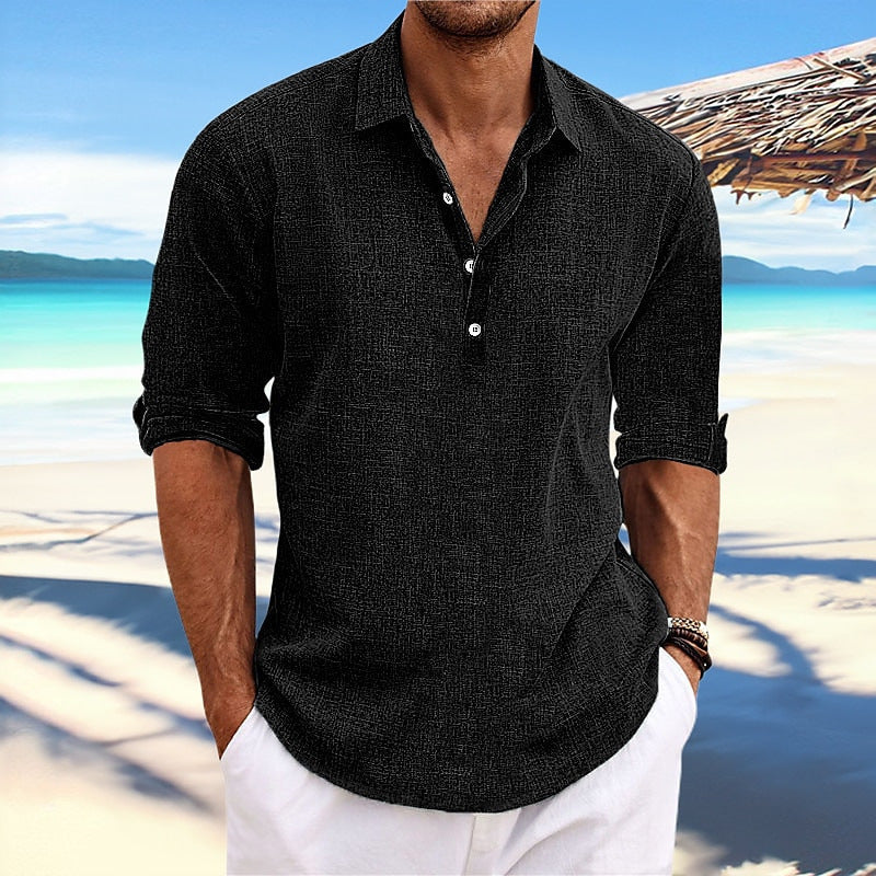 Herren lässiges Langarmhemd mit Knopfleiste und modernen Details Shopnory
