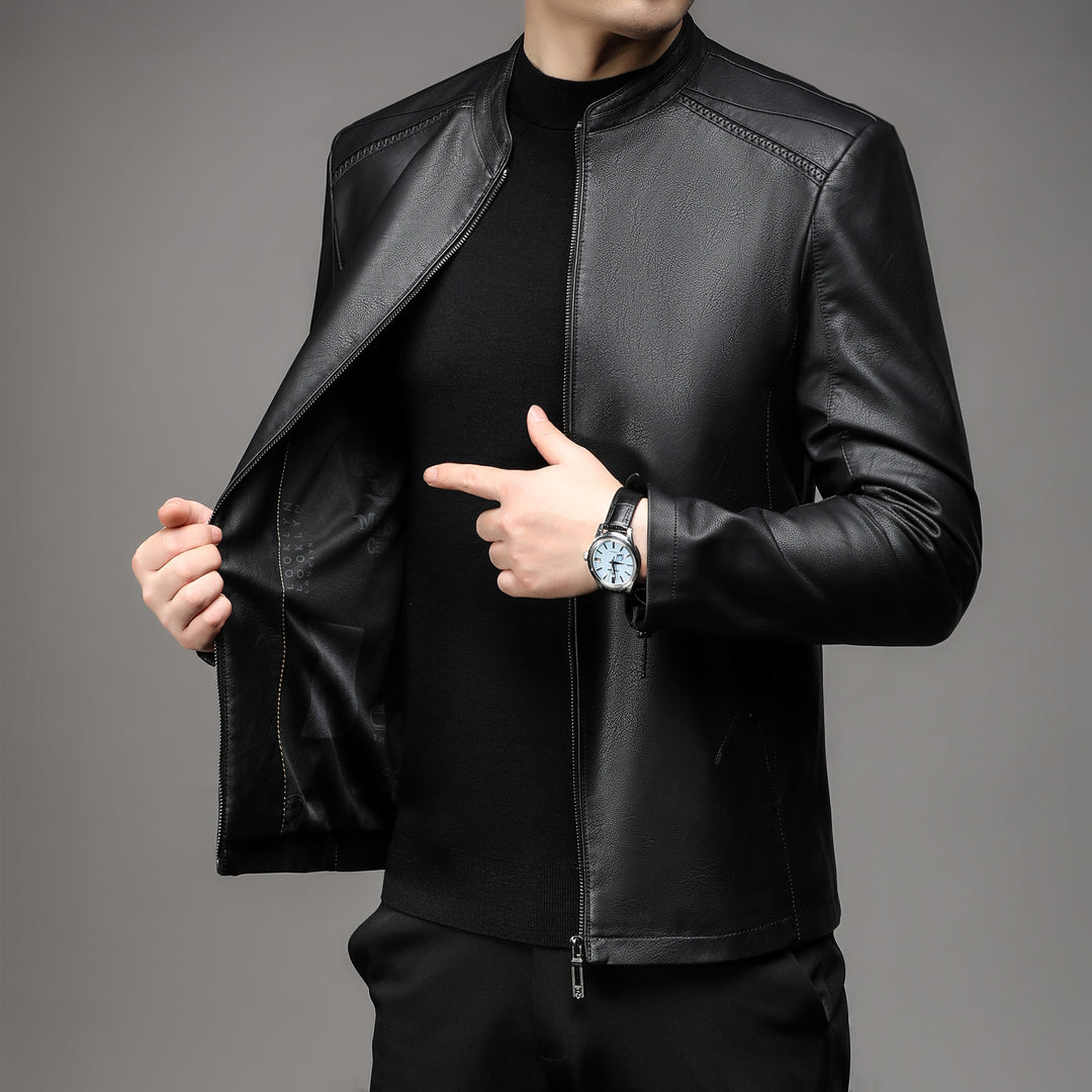 Herren Schlanke Lederjacke im Rider-Look mit Stehkragen und Zwei-Wege-Reißverschluss Shop Nory