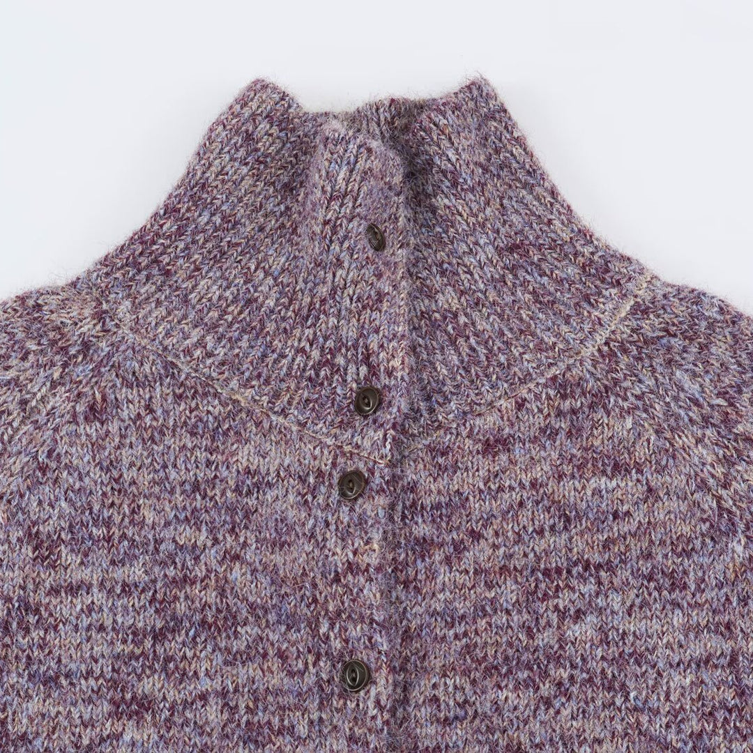 Damen Grobgestrickter Cardigan mit hohem Rollkragen und durchgehender Knopfleiste Shop Nory