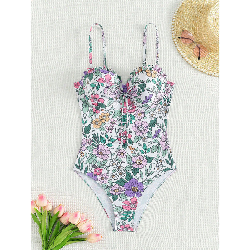 Damen Einteiliger Badeanzug mit floralem Design und traumhaftem Ausschnitt