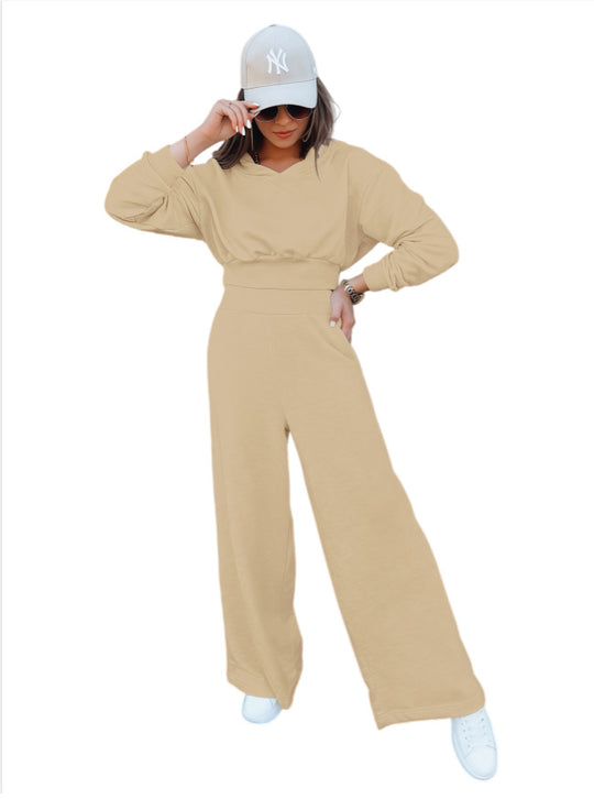 Damen Loungewear-Set mit Cropped V‑Ausschnitt-Pullover und hochtaillierter Palazzohose Shop Nory