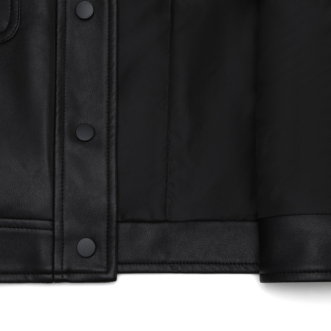 Damen Kurzjacke aus Kunstleder mit Rundhals, Druckknopfverschluss und aufgesetzten Taschen Shop Nory