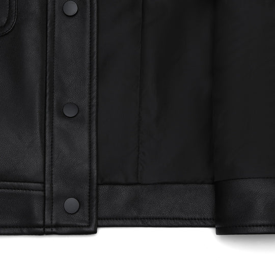 Damen Kurzjacke aus Kunstleder mit Rundhals, Druckknopfverschluss und aufgesetzten Taschen Shop Nory