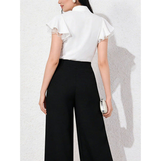 Damen Bluse mit Rüschenärmeln und feminine Schleife