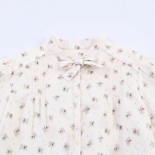 Damen Leichte Viskosebluse mit Stehkragen, Schleifenband und Brustplissees Shop Nory