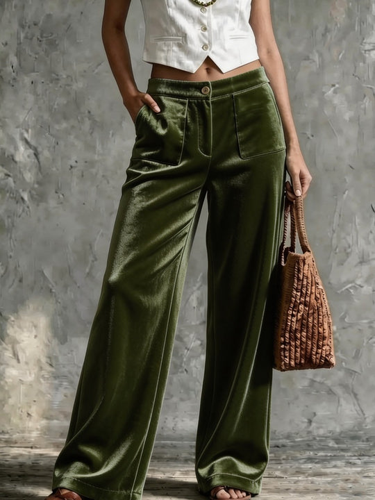 Damen Weite Samt-Palazzohose mit hoher Taille und aufgesetzten Taschen Shop Nory