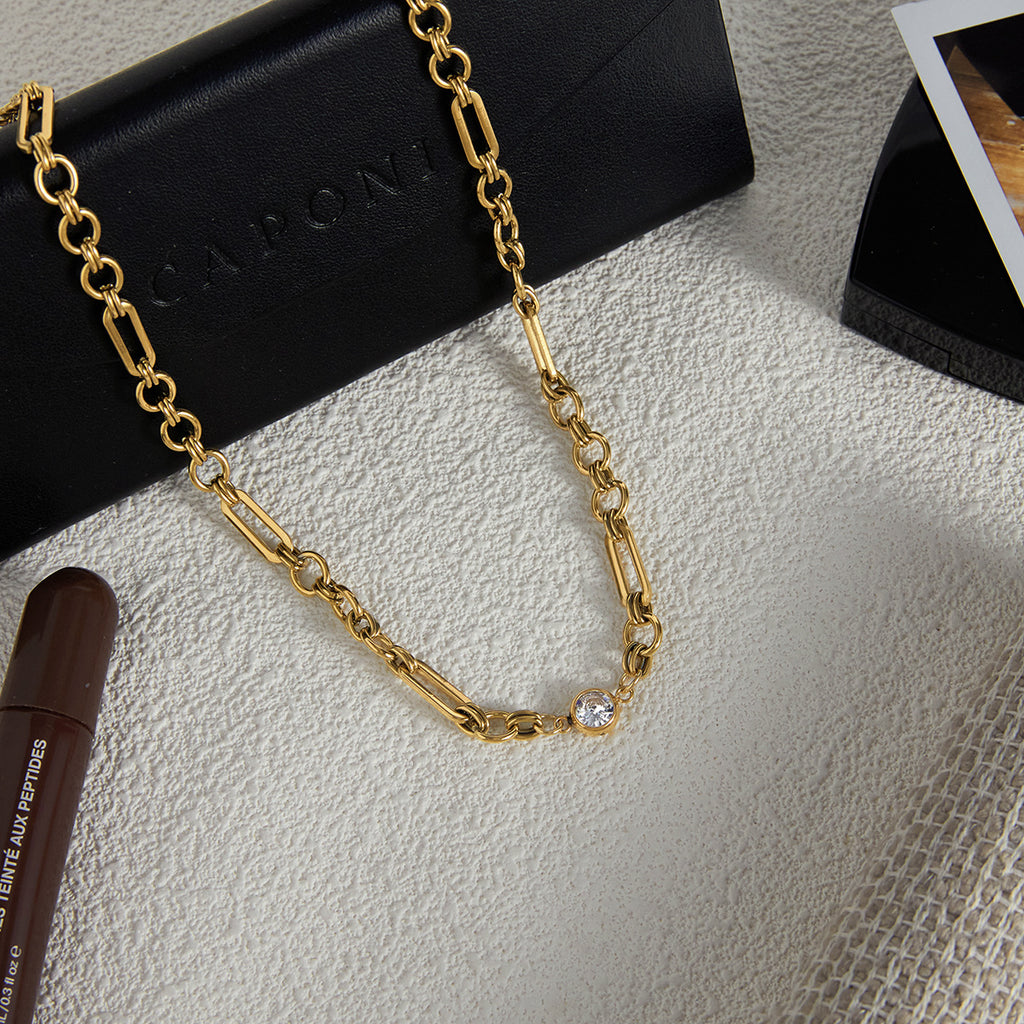 Damen Edelstahlkette mit funkelndem Zirkonia und verstellbarem Design Shop Nory