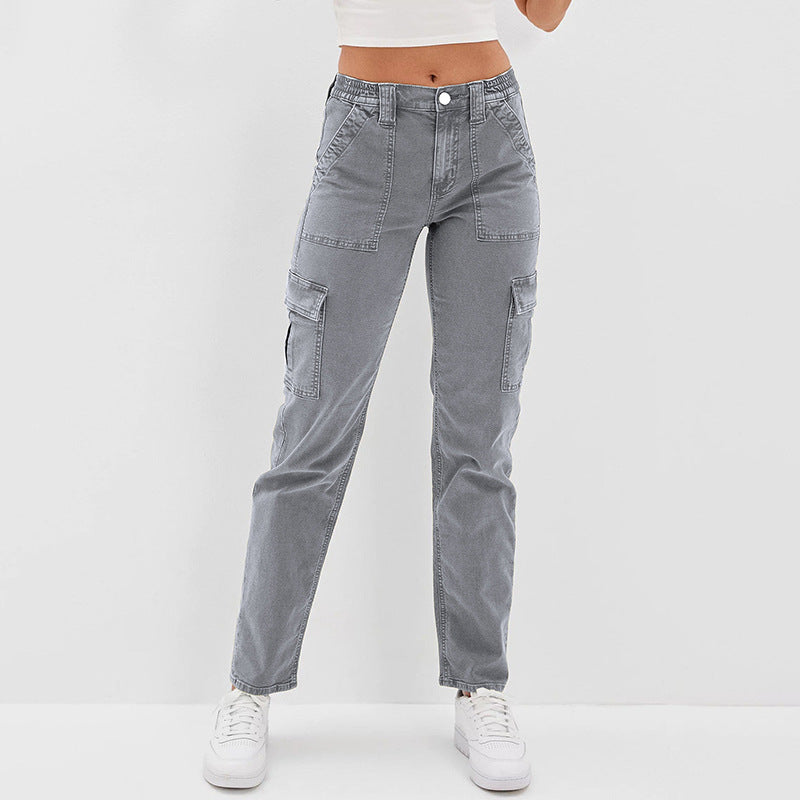 Damen Hochtaillierte Cargohose aus Denim mit geradem Bein und Mehrfachtaschen Shop Nory