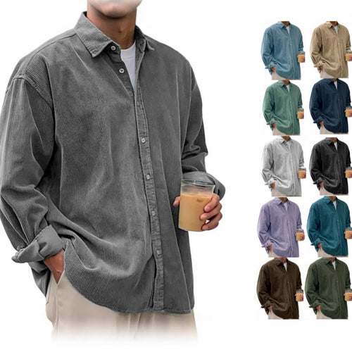 Herren Oversize Cord-Shirt aus feinem Cord mit durchgehendem Knopfverschluss und Kent-Kragen EB
