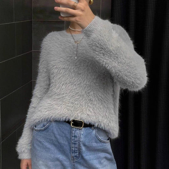 Damen Flauschiger Oversize-Pullover im Angora-Look mit kastiger Silhouette Shop Nory